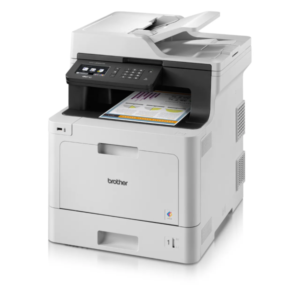A4, All-in-One Duplex, Print, Copy, Scan, 31ppm, 250 Sheet Paper Tray, 50 Sheet ADF, 1GB, 9.3cm Touch Screen, Wired & Wireless Network. USB Cable Included, 6,5K Pages each Inbox Toners CMYK. Five Year Onsite Warranty