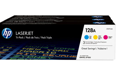 HP 128A TRI-PACK TONER CARTRIDGES (CMY)