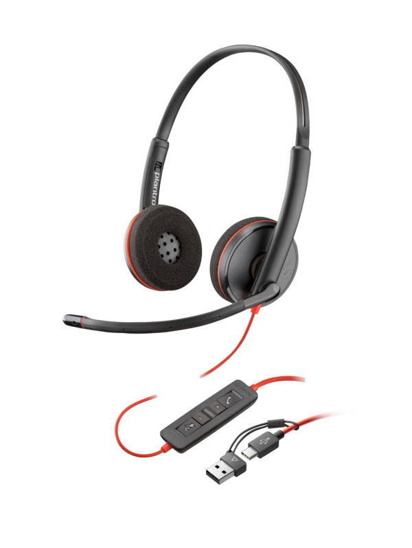 POLY BLACKWIRE 3210 MONAURAL USB-C HEADSET +USB-C/A ADAPTER