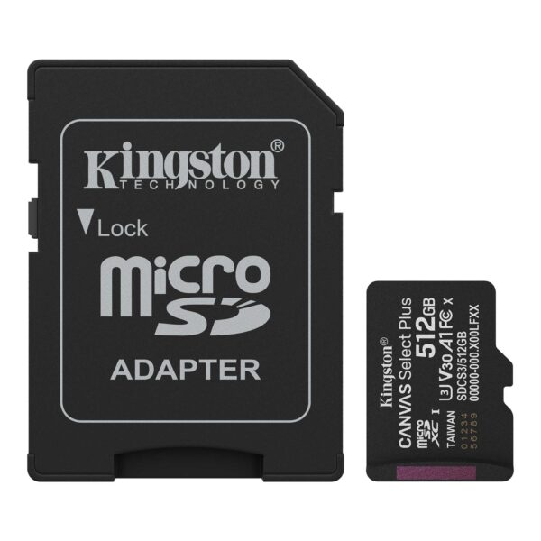 KINGSTON 512GB MICROSDXC CANVAS SELECT PLUS GEN3 150MB/S A1 CARD + ADAPTER
