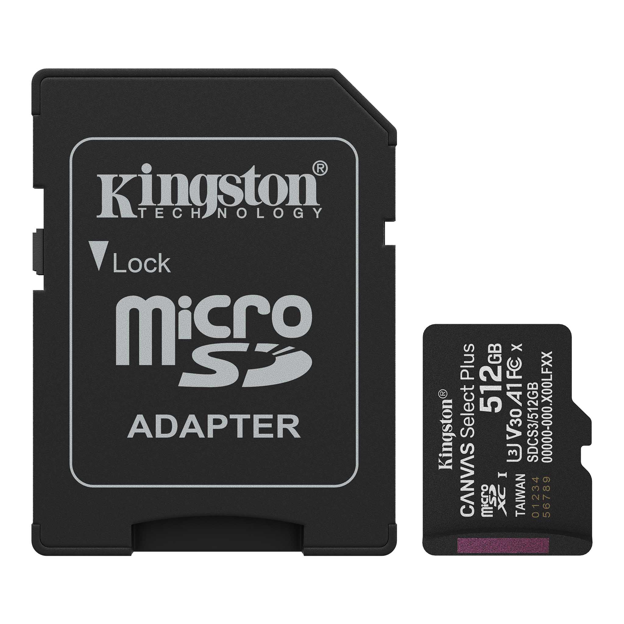 KINGSTON 512GB MICROSDXC CANVAS SELECT PLUS GEN3 150MB/S A1 CARD + ADAPTER